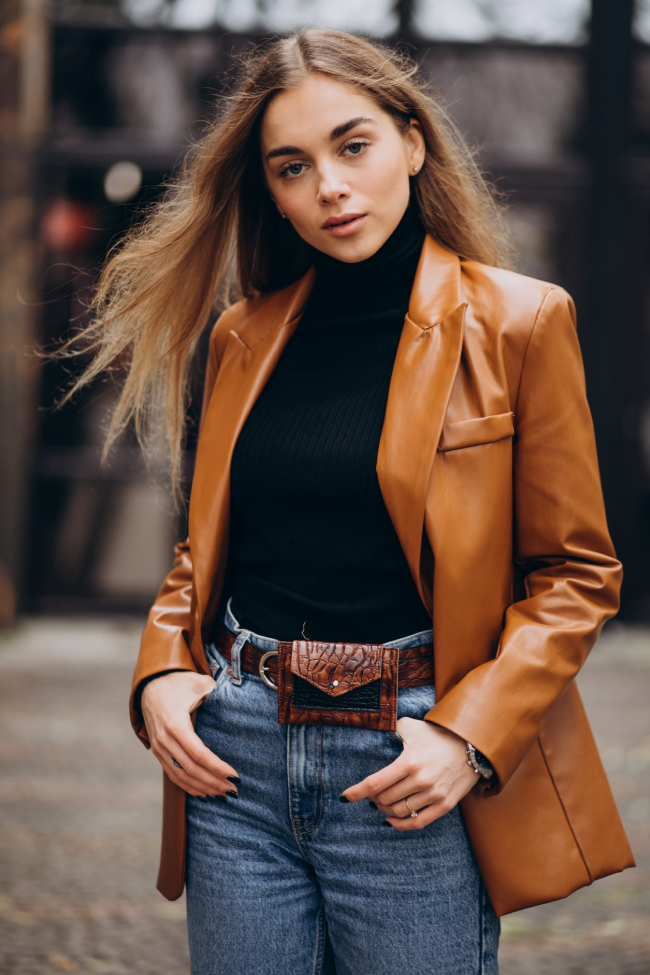 Brown Jacket with black Top